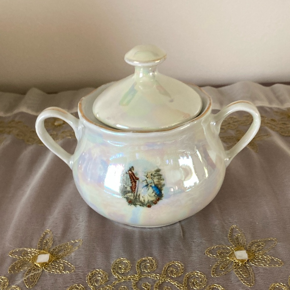 Vintage Porcelain Covered Sugar Bowl Made in Yugoslavia